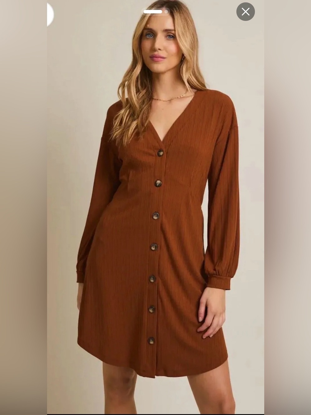 Gilli Long-Sleeve Button Front Dress in Rust